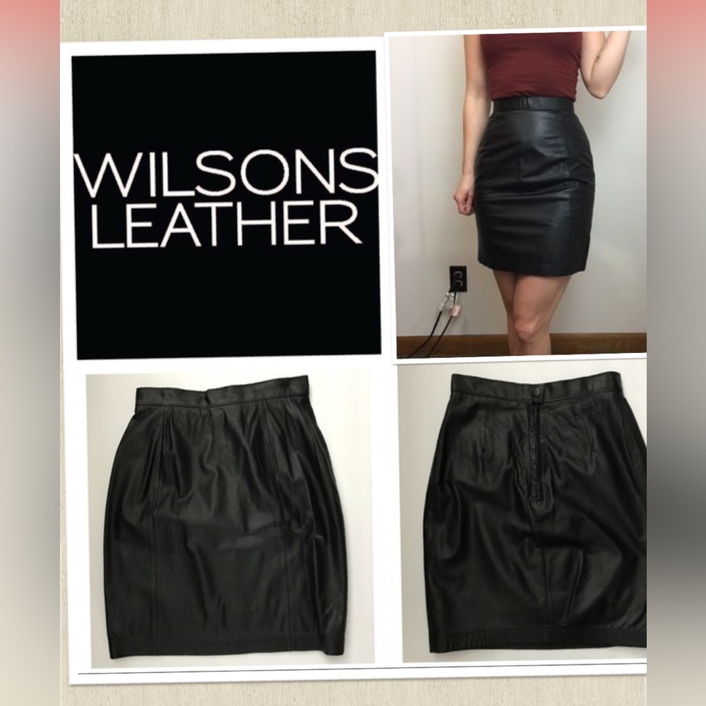 Wilson’s leather skirt 12 black with pockets zip open 33”x25” long Nwot